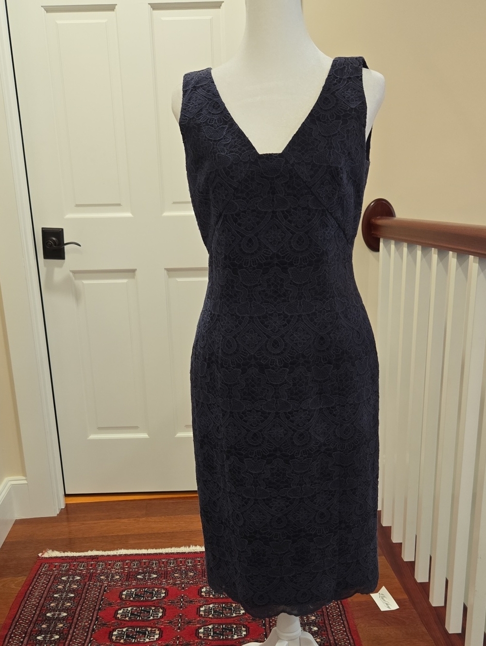 Tory Burch Navy Lace Midi Sheath Dress